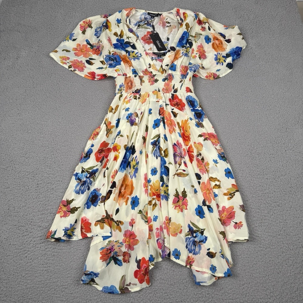 Tolani Diana Dress Womens Small Cream Floral Cupro 2-Piece Hi Low Boho Luxe NWT